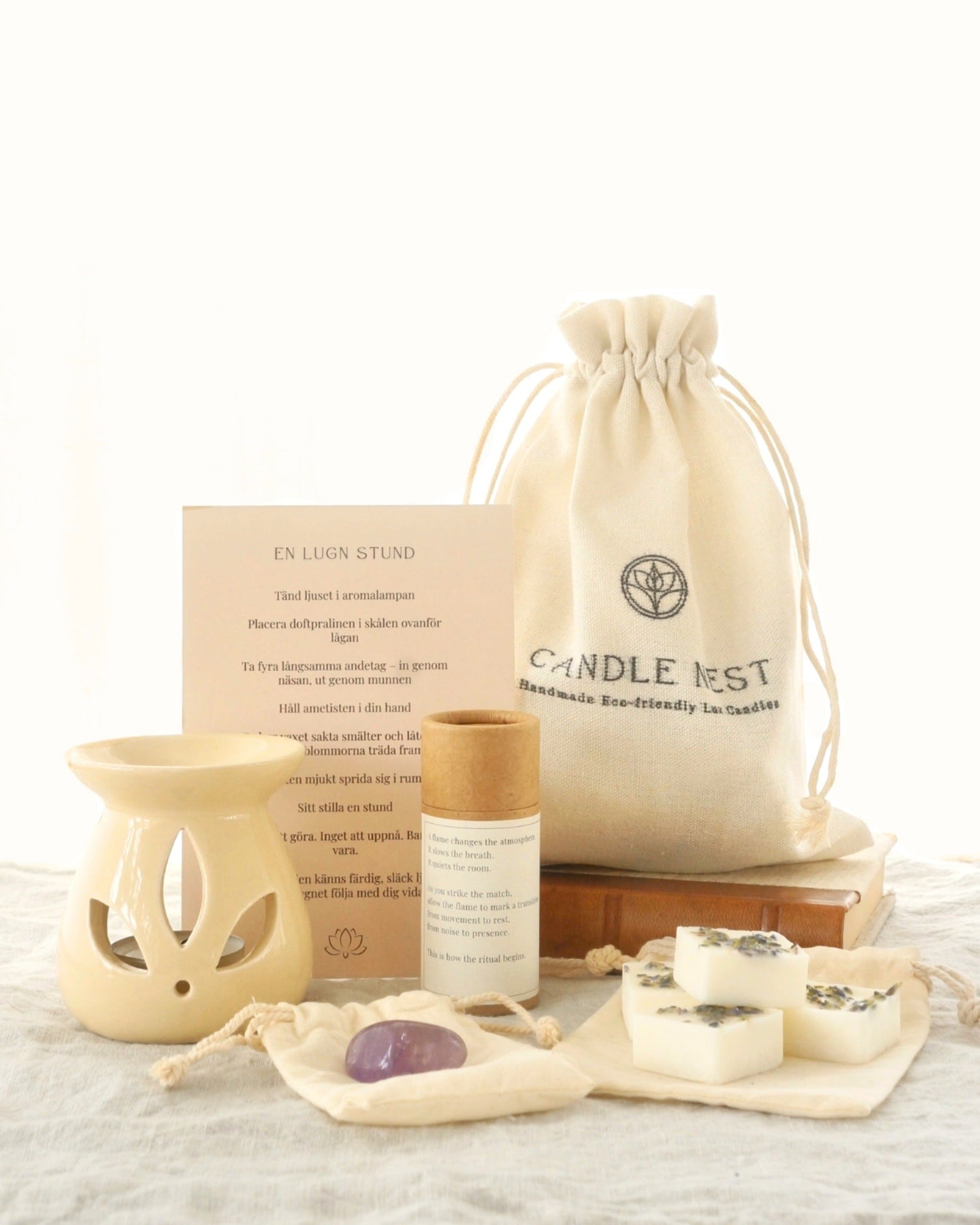 ritual kit för avkoppling med aromalampa lavendel och ametist