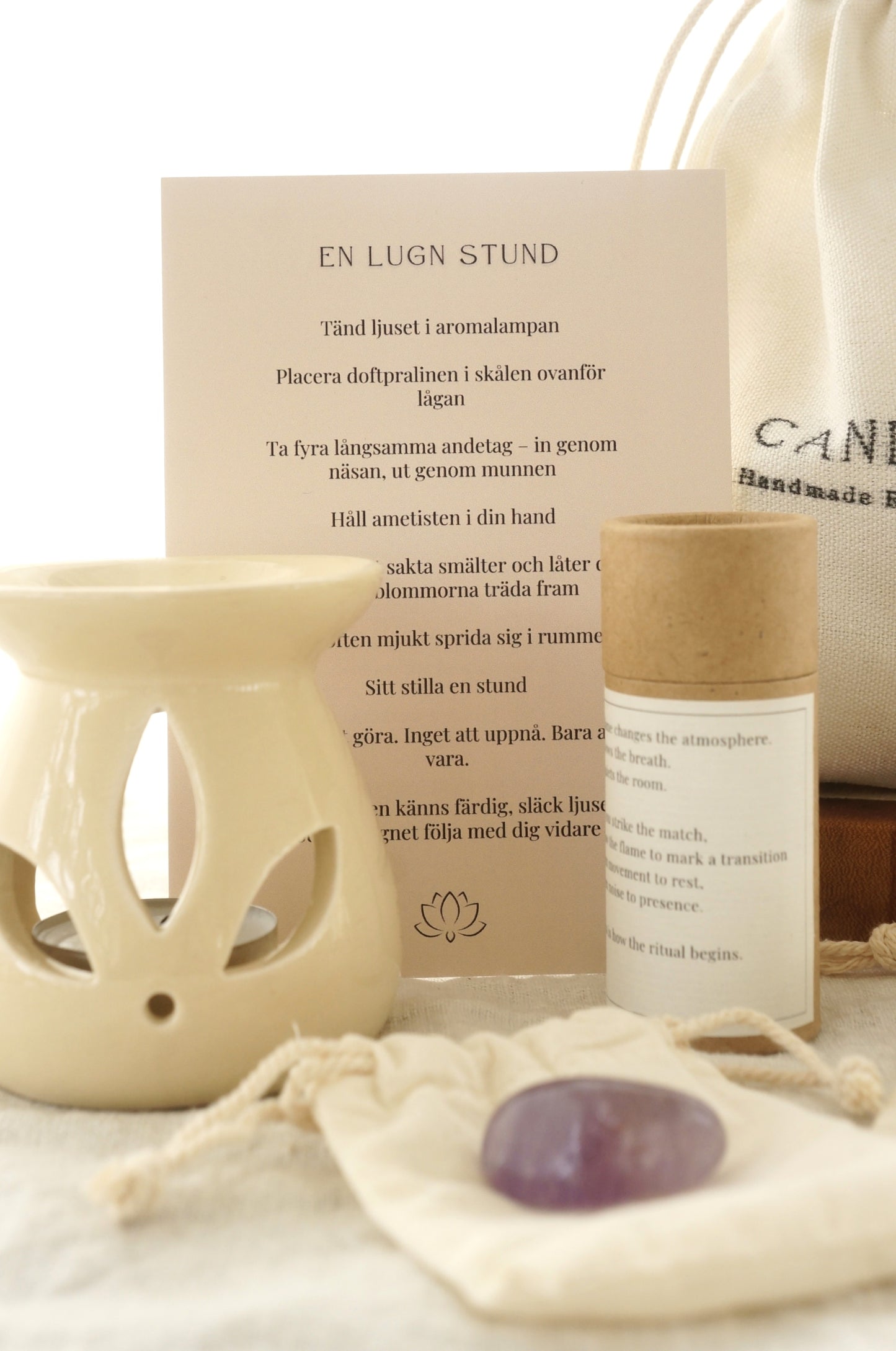 En lugn stund – self care kit med aromalampa, doftpraliner & ametist