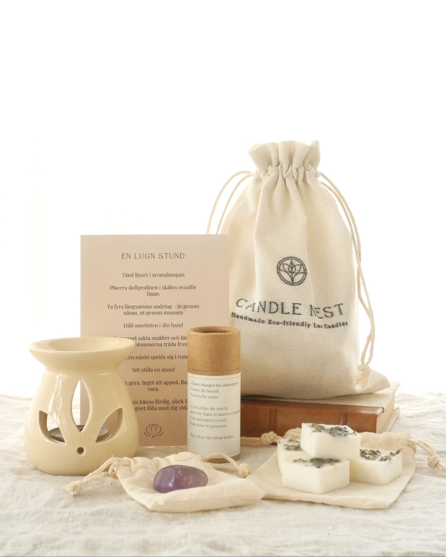 En lugn stund – self care kit med aromalampa, doftpraliner & ametist