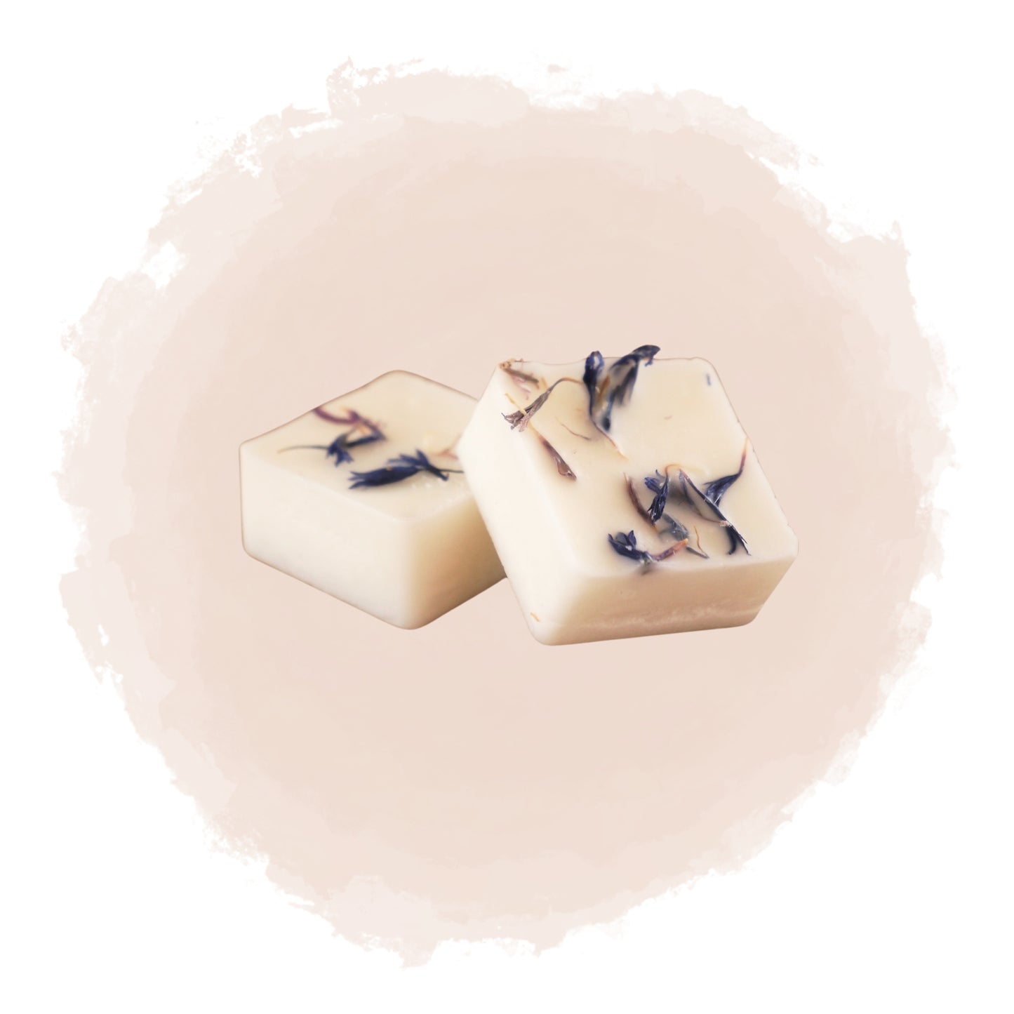 Kubisk doftprov med torkade lila blommor inbäddade i vitt vax