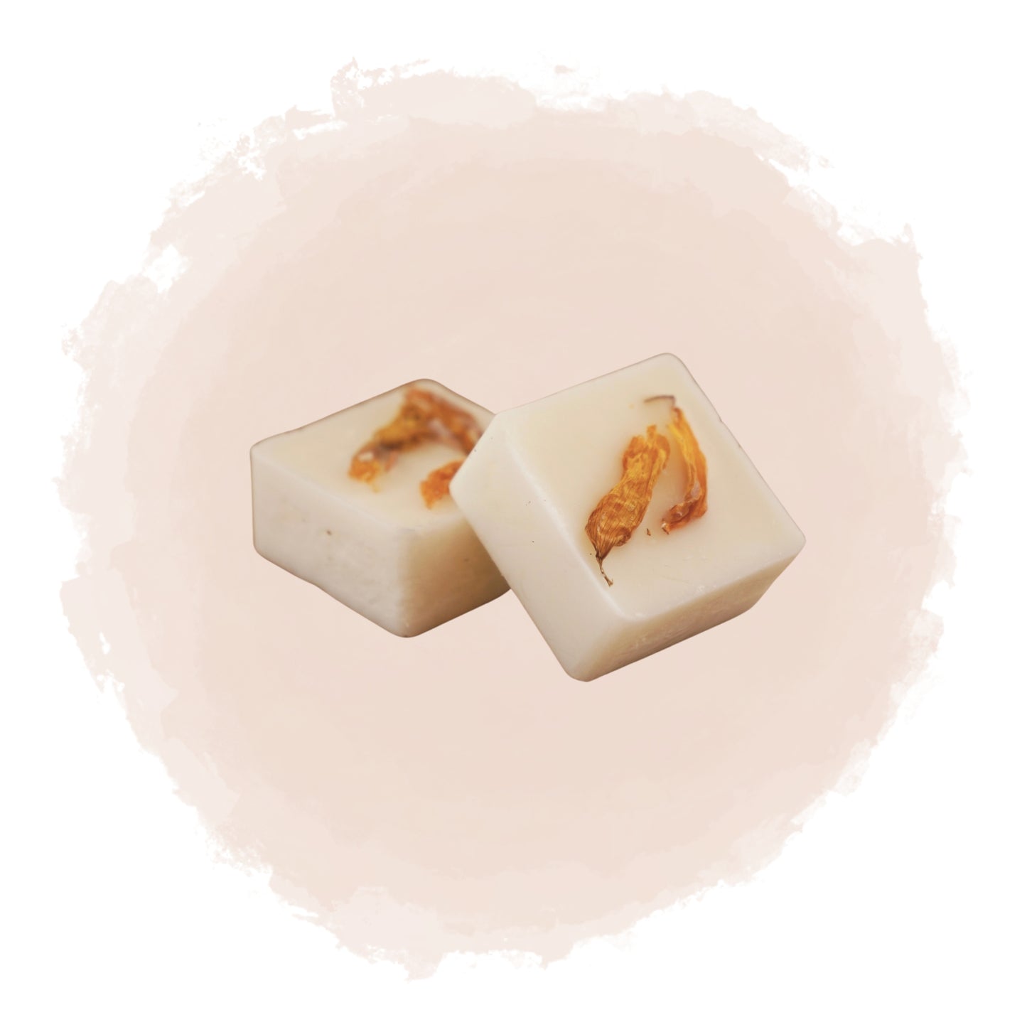 Kubisk doftprov med torkade orangea blad inbäddade i vitt vax