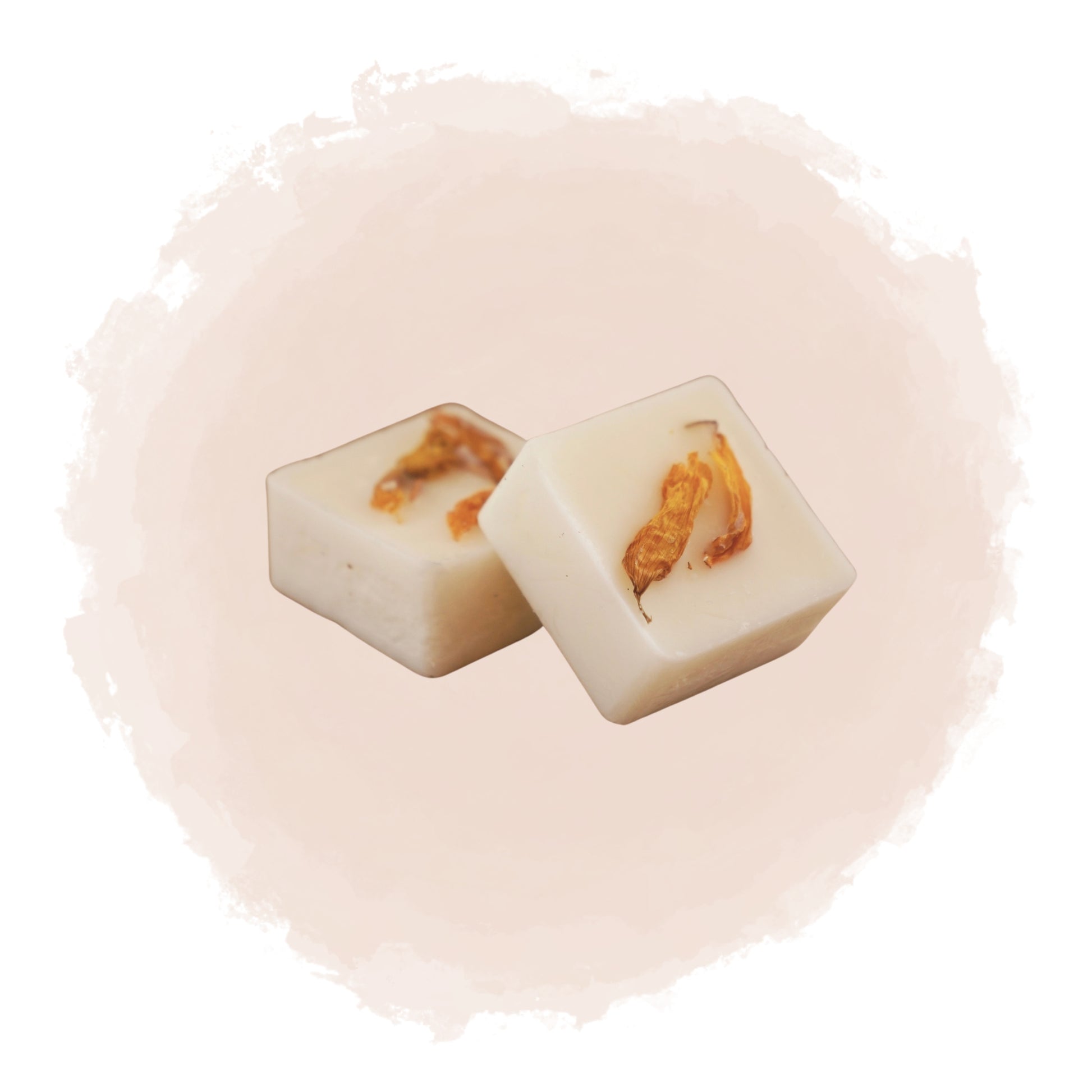 Kubisk doftprov med torkade orangea blad inbäddade i vitt vax